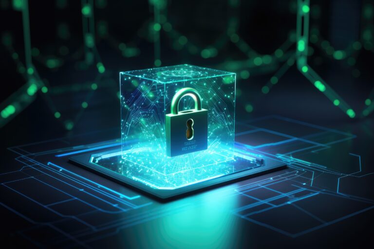Digital padlock glowing on a circuit board background representing cybersecurity protection for home networks and smart devices against online threats and hackers.