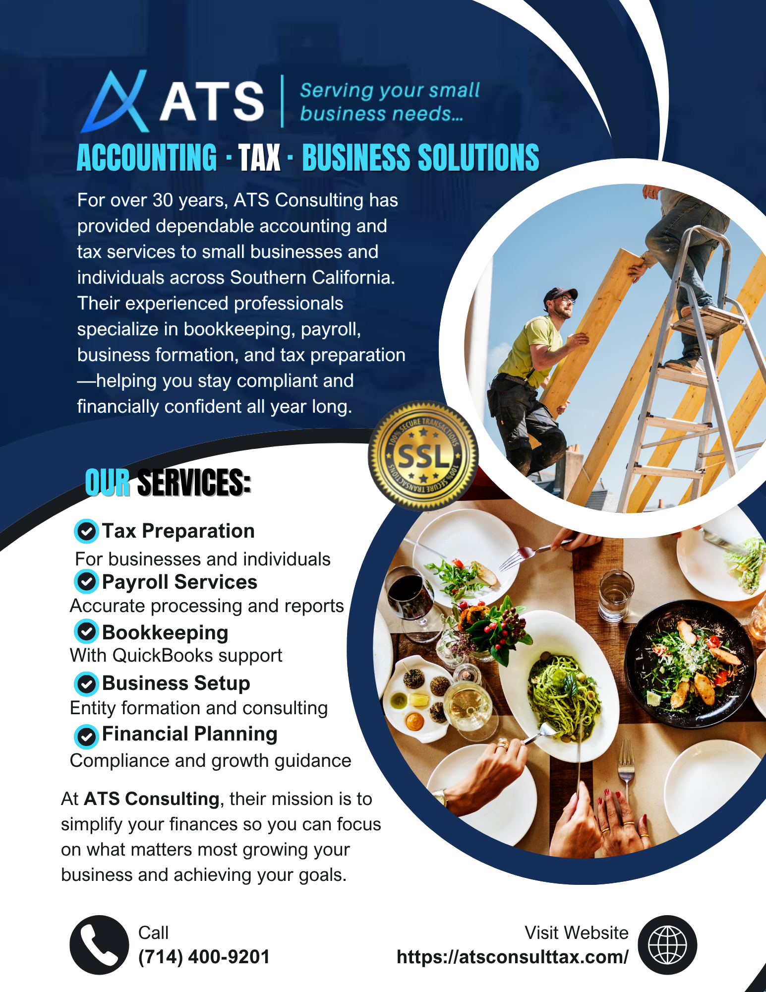 White and Blue Modern Tax Consulting Services Flyer